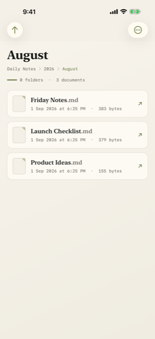 Easy MD folder showing Markdown documents